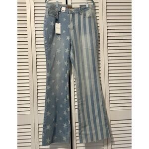 JUDY BLUE High Waist Flare Jeans Stars & Stripes Size 14W Stretch USA. NWT
